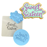 Sweet Sixteen Cookie Cutter | Stamp | Stencil #1 Mom / Dad / Bday / Party Cookie Cutter Lady MINI - 2 Inches (5cm) **FULL SET BUNDLE** Cutter + Stamp + Stencil + Debosser **BEST DEAL** 