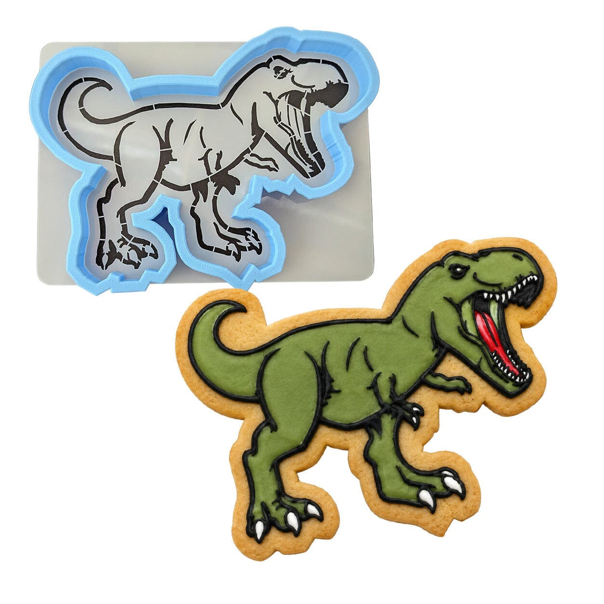 T- Rex Dinosaur Cookie Cutter | Stamp | Stencil #1 Animals & Dinosaurs Cookie Cutter Lady MINI - 2 Inches (5cm) **BUNDLE** Cutter + Stencil 