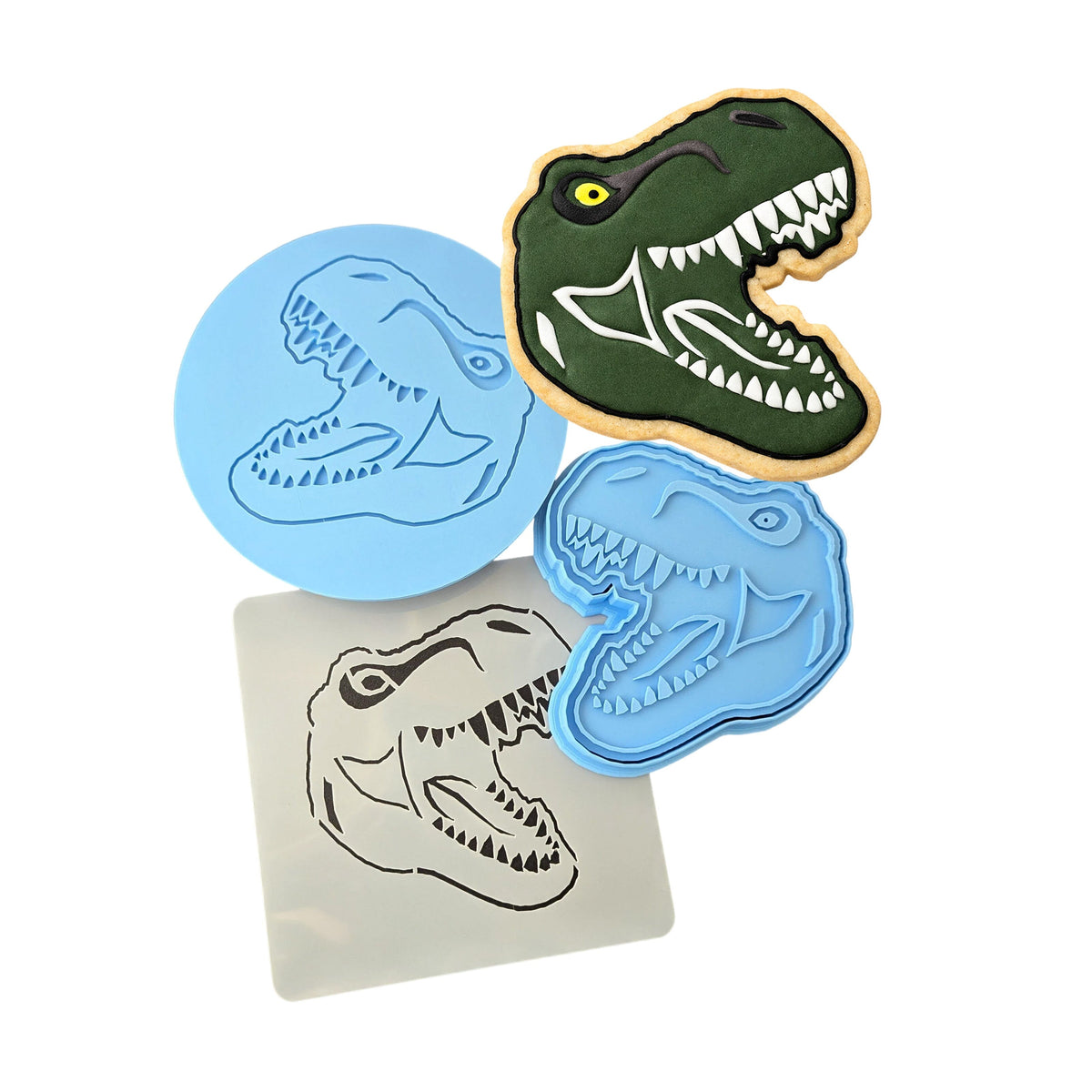 T-Rex Skull Cookie Cutter | Stamp | Stencil #2 Animals & Dinosaurs Cookie Cutter Lady MINI - 2 Inches (5cm) **FULL SET BUNDLE** Cutter + Stamp + Stencil + Debosser **BEST DEAL** 