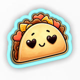 a cute taco sticker with hearts on it