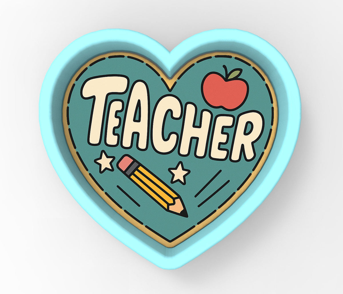 a heart shaped badge with the words teacher written on it