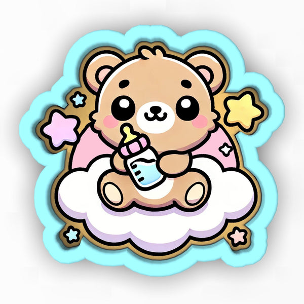 a sticker of a teddy bear sitting on a cloud