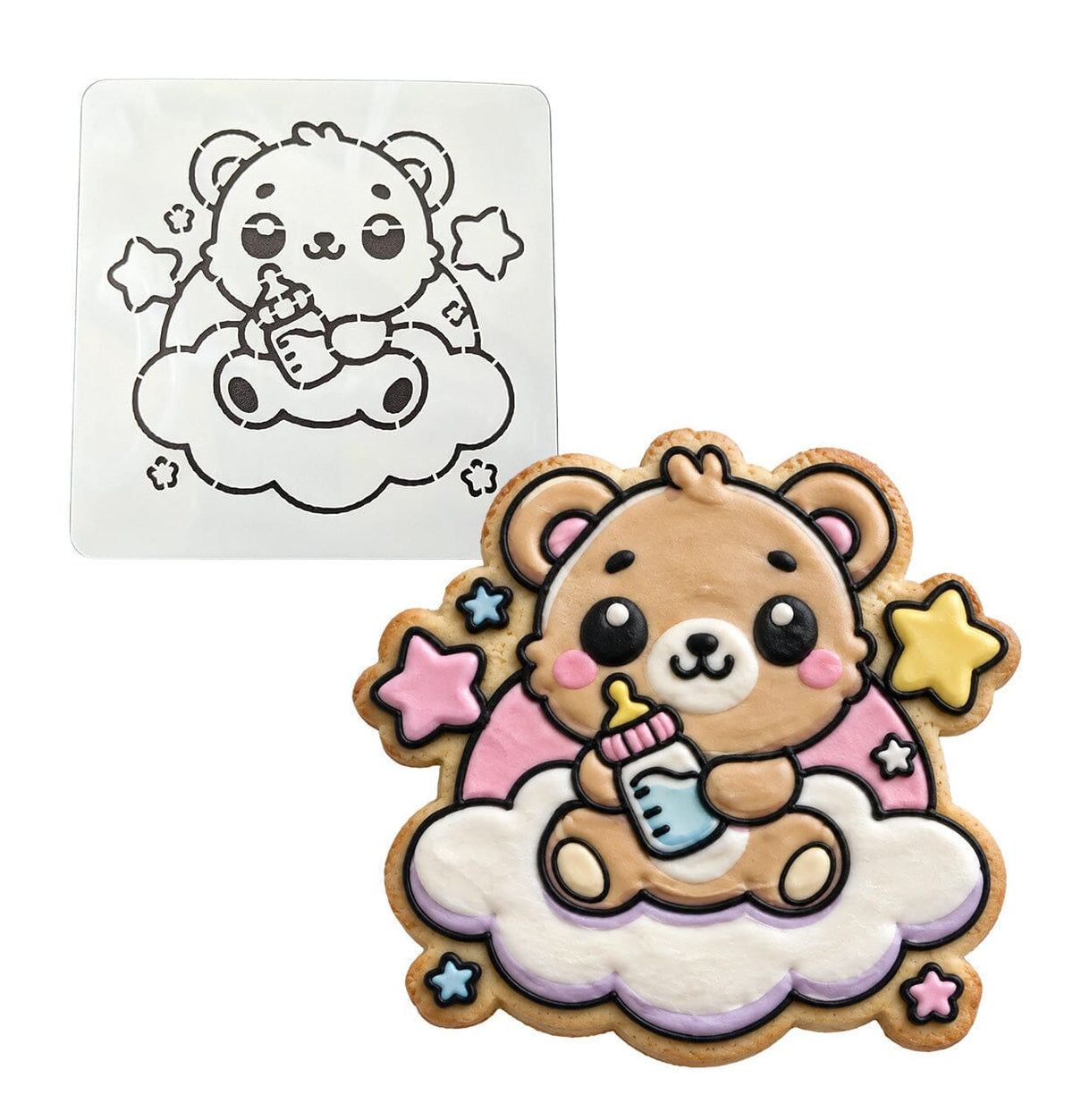 Teddy Bear Baby Bottle Clouds Cookie Cutter | Stamp | Stencil - SHARP EDGES - FAST Shipping - Choose Your Own Size! #1 Cookie Cutter Lady LITTLE - 3 Inches (7.62cm) Stencil ONLY 