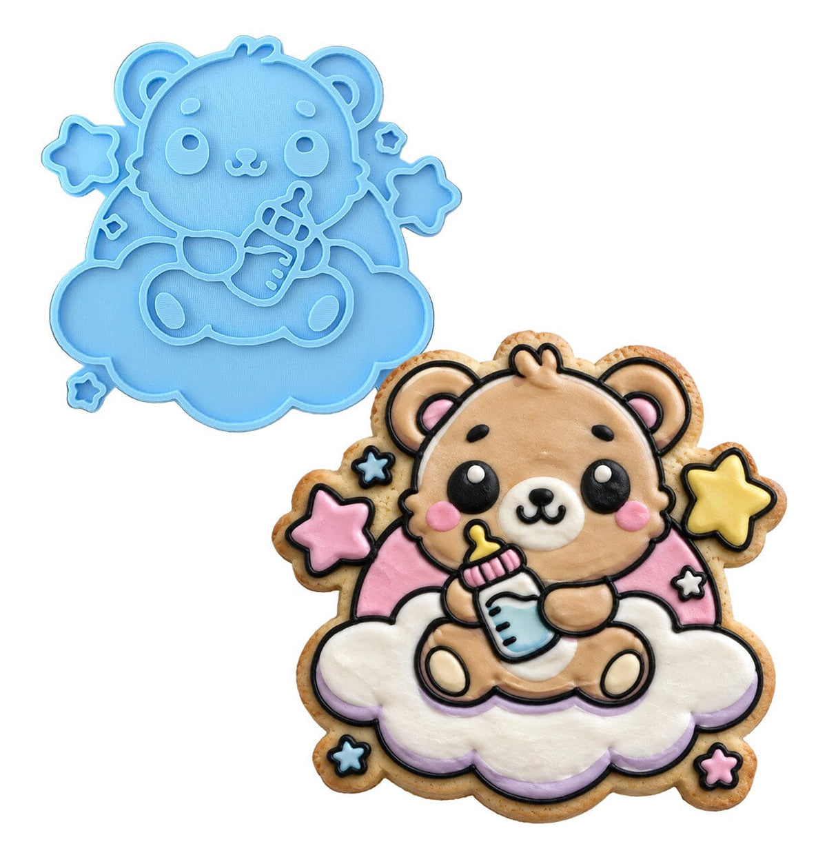 Teddy Bear Baby Bottle Clouds Cookie Cutter | Stamp | Stencil - SHARP EDGES - FAST Shipping - Choose Your Own Size! #1 Cookie Cutter Lady LITTLE - 3 Inches (7.62cm) Stamp ONLY 