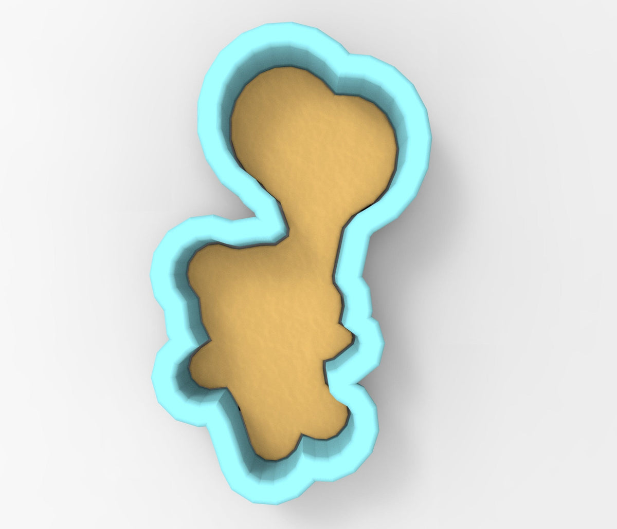 A 3D rendering of a cookie cutter in the shape of a dinosaur.