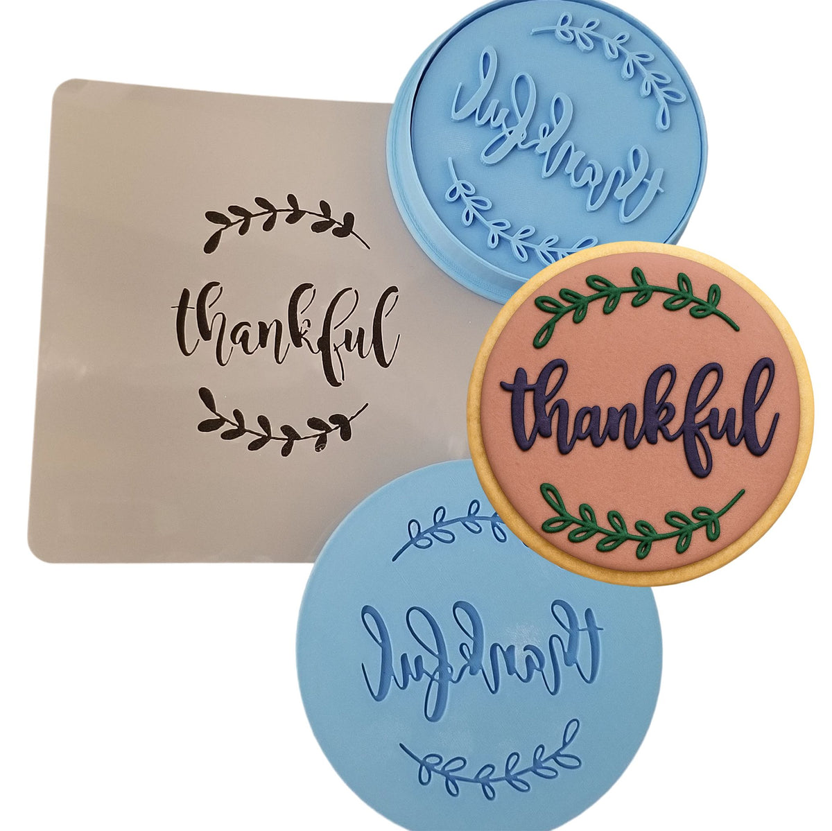 Thankful Cookie Cutter Outline & Stamp #1 Xmas / Winter / NYE Cookie Cutter Lady MINI - 2 Inches (5cm) **FULL SET BUNDLE** Cutter + Stamp + Stencil + Debosser **BEST DEAL** 