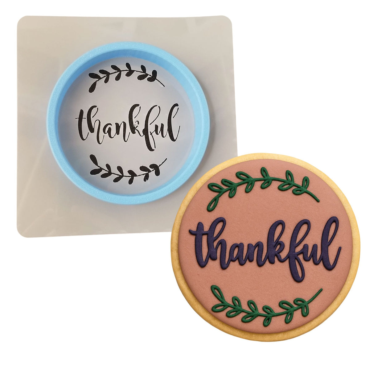 Thankful Cookie Cutter Outline & Stamp #1 Xmas / Winter / NYE Cookie Cutter Lady MINI - 2 Inches (5cm) **BUNDLE** Cutter + Stencil 