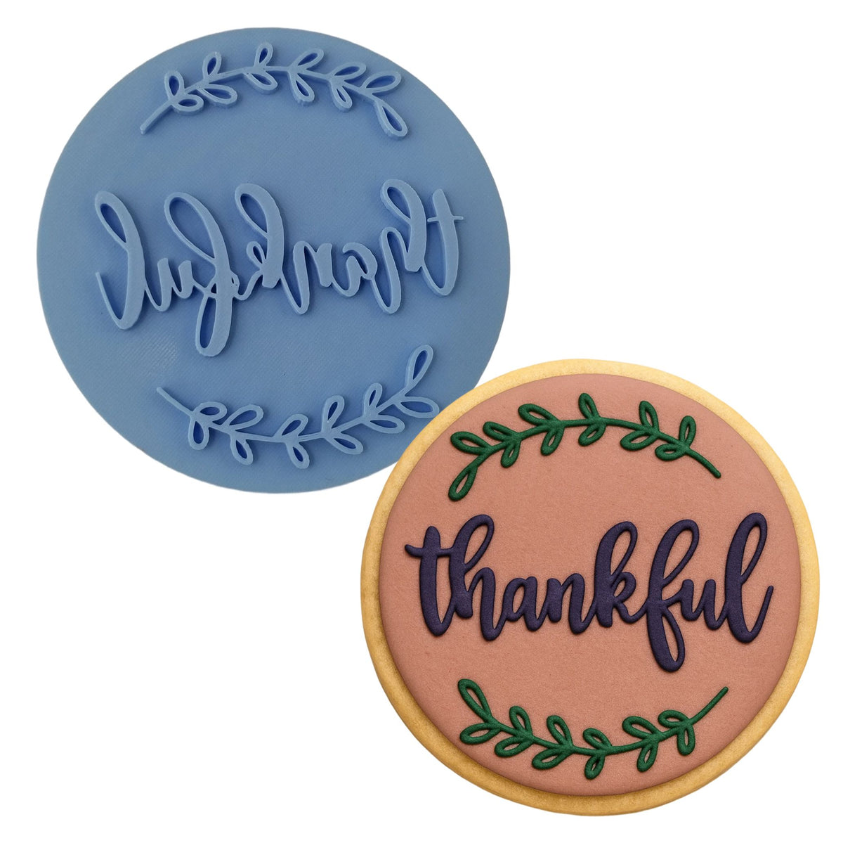 Thankful Cookie Cutter Outline & Stamp #1 Xmas / Winter / NYE Cookie Cutter Lady MINI - 2 Inches (5cm) Stamp ONLY 