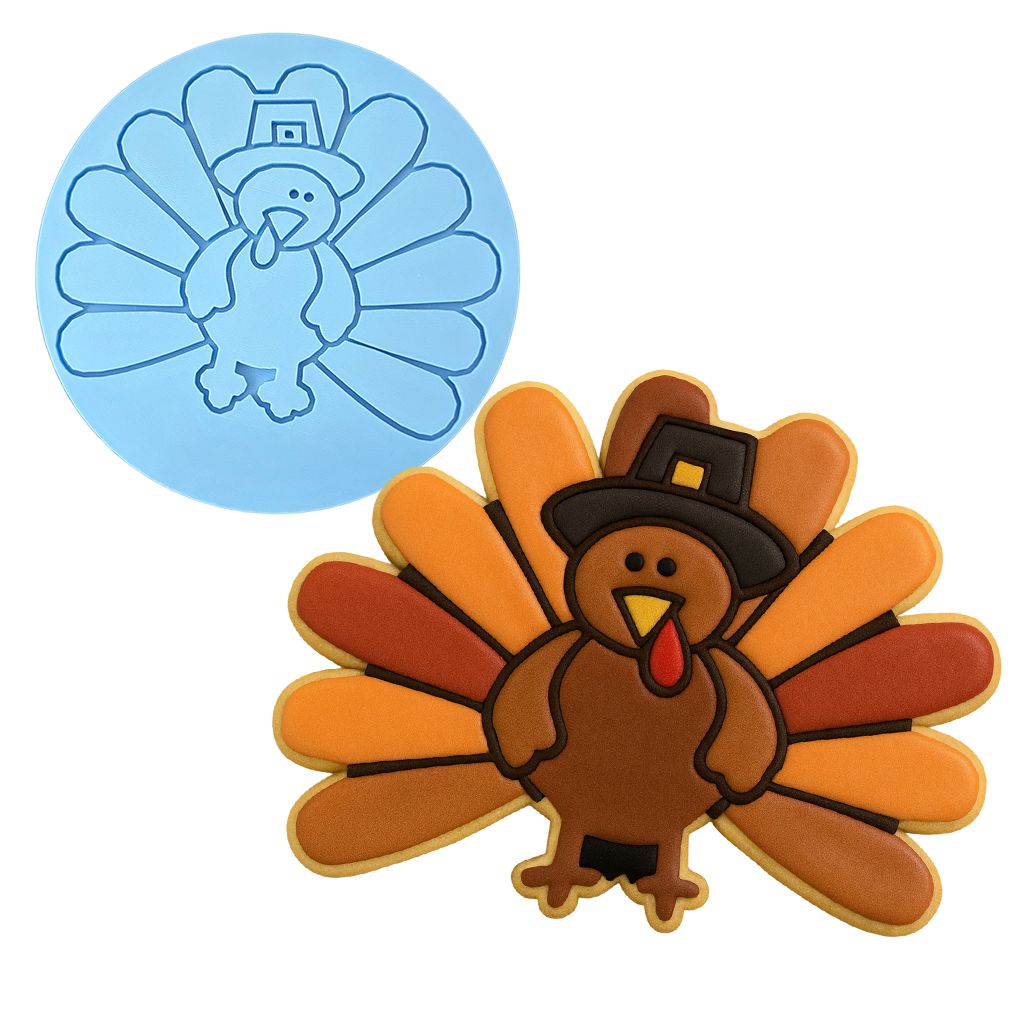 Thanksgiving Pilgrim Turkey Cookie Cutter | Stamp | Stencil #2 Halloween / Fall Cookie Cutter Lady MINI - 2 Inches (5cm) Debosser ONLY 