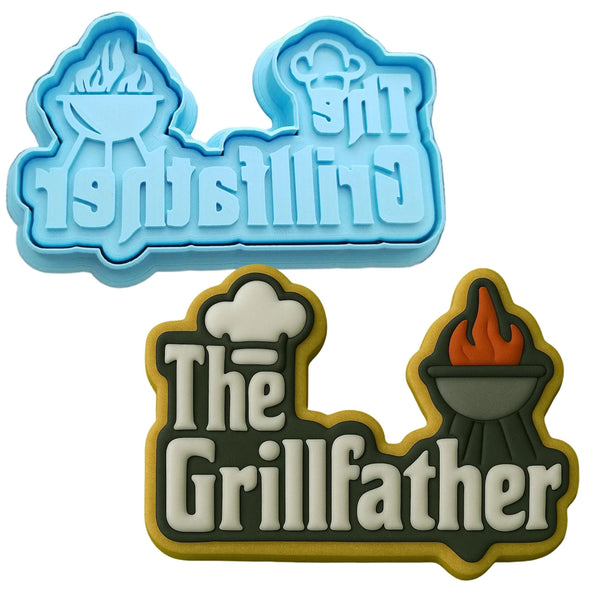 two cookie cutters with the words the grillfather and the grillfather