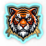 a close up of a tiger's face on a white background