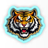 a close up of a tiger face on a white background