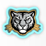 a close up of a tiger face on a white background