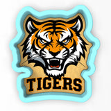 a close up of a tiger face on a white background