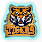 a close up of a sticker of a tiger