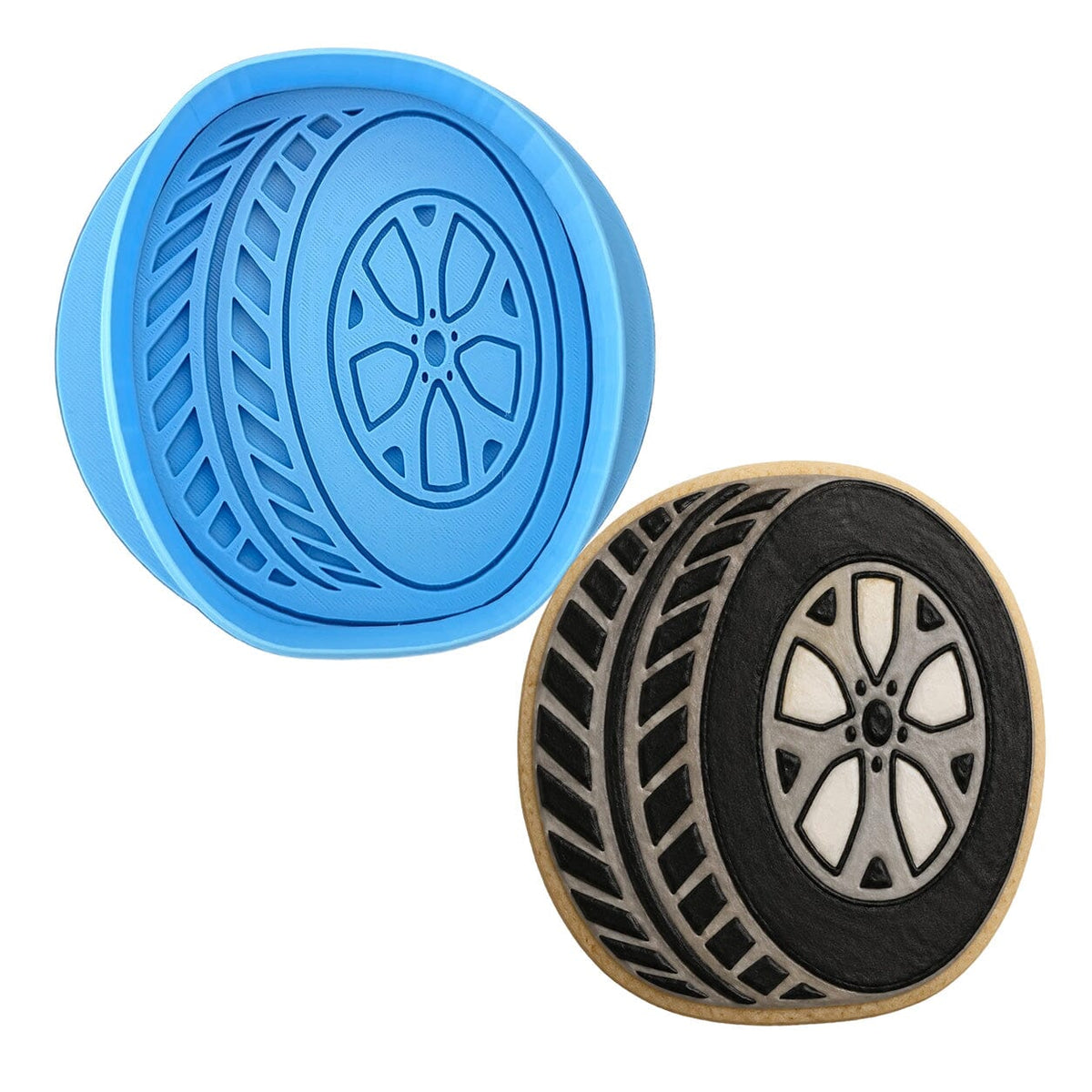 Tire Cookie Cutter | Stamp | Stencil #1 Comic Book / Vehicles Cookie Cutter Lady MINI - 2 Inches (5cm) **BUNDLE** Cutter + Debosser 