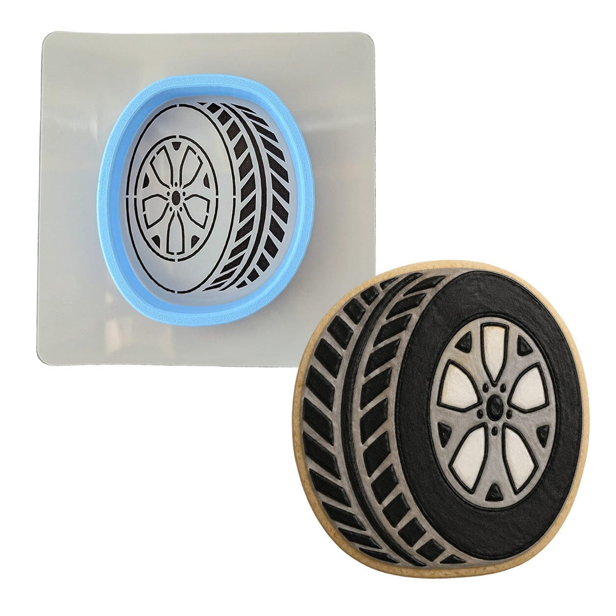 Tire Cookie Cutter | Stamp | Stencil #1 Comic Book / Vehicles Cookie Cutter Lady MINI - 2 Inches (5cm) **BUNDLE** Cutter + Stencil 