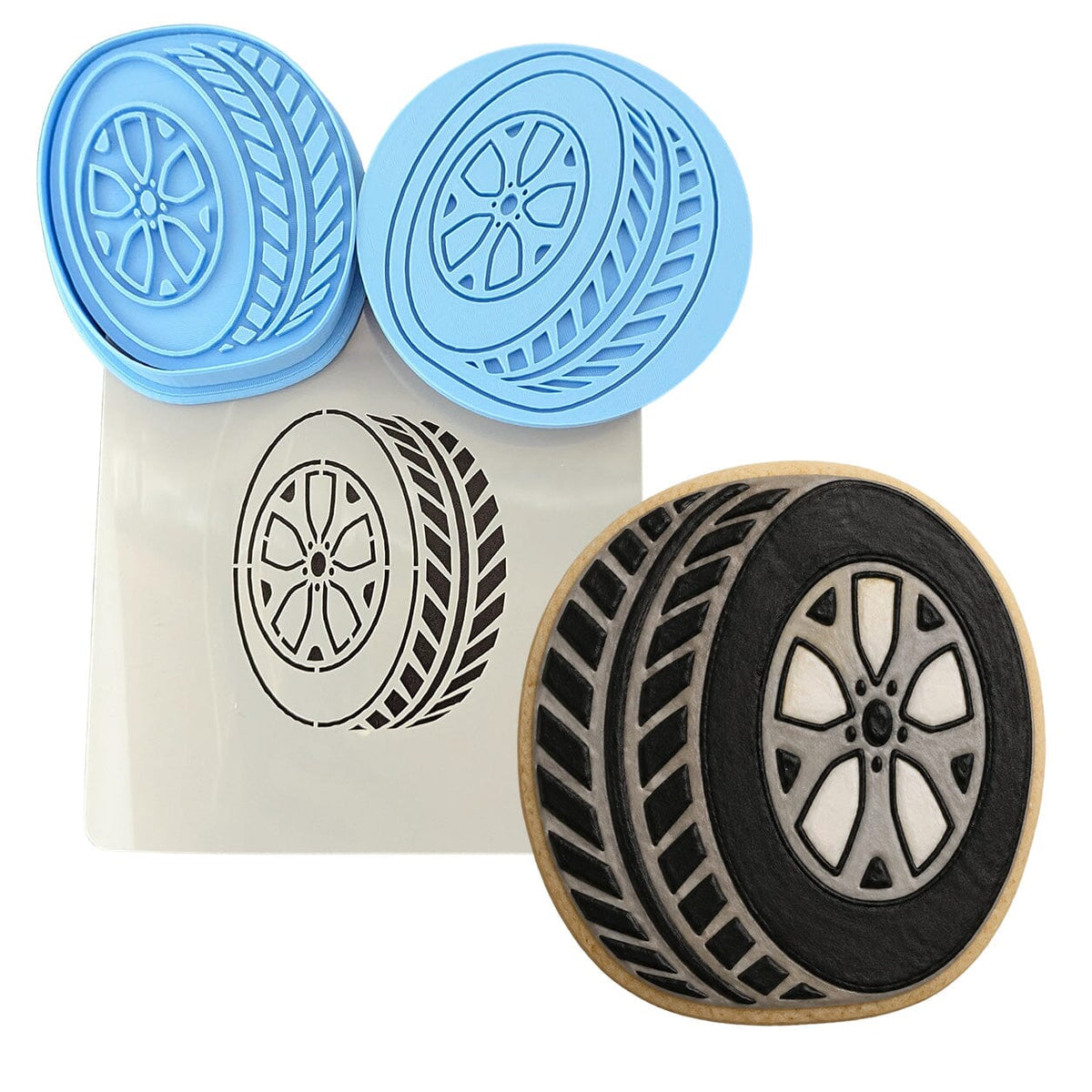 Tire Cookie Cutter | Stamp | Stencil #1 Comic Book / Vehicles Cookie Cutter Lady MINI - 2 Inches (5cm) **FULL SET BUNDLE** Cutter + Stamp + Stencil + Debosser **BEST DEAL** 