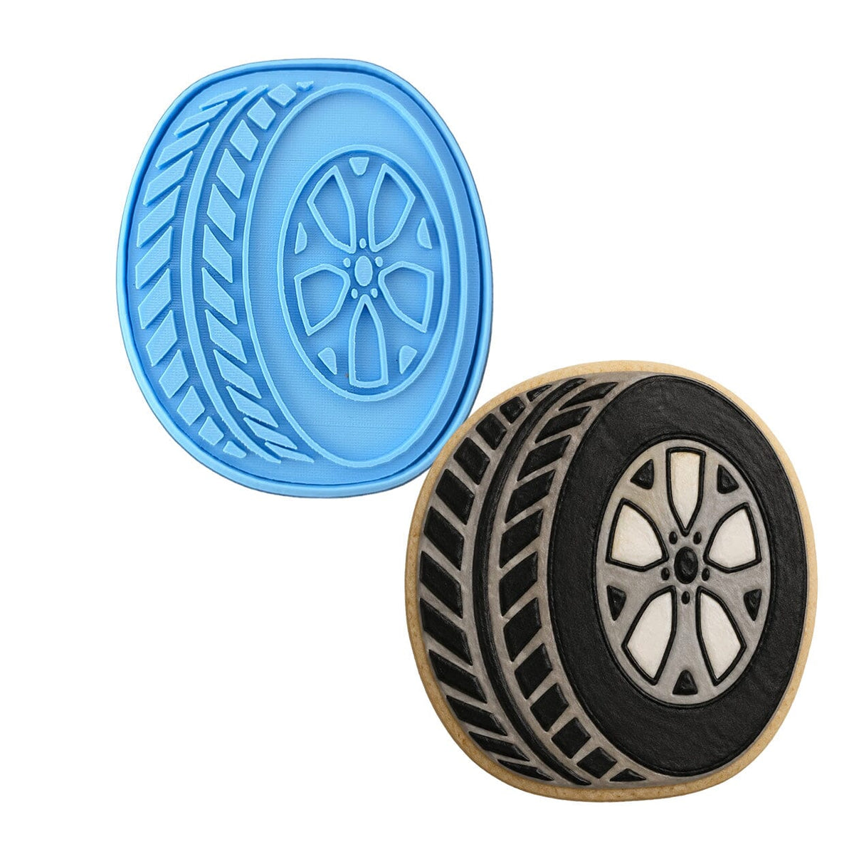 Tire Cookie Cutter | Stamp | Stencil #1 Comic Book / Vehicles Cookie Cutter Lady MINI - 2 Inches (5cm) **BUNDLE** Cutter + Stamp 