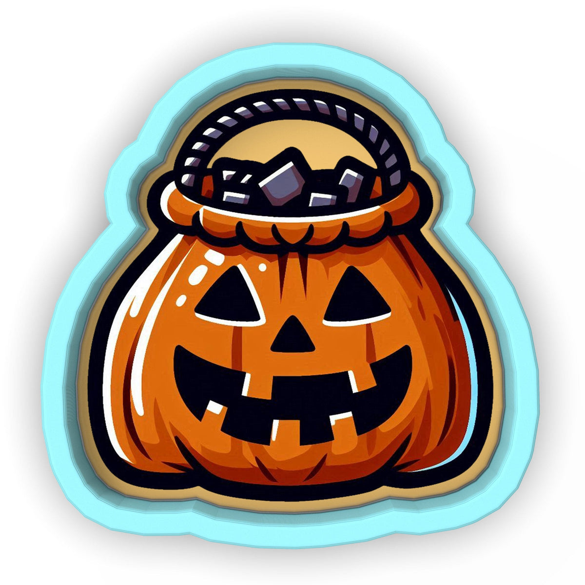 a cartoon pumpkin basket with a jack - o'- lantern on it