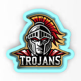 a sticker of a spartan with the word trojans on it