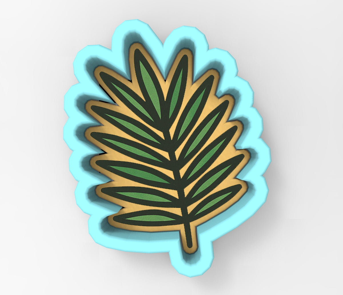 A 3D rendering of a stylized leaf with green and yellow colors.