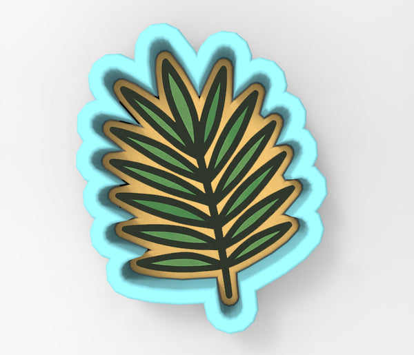 A 3D rendering of a stylized leaf with green and yellow colors.