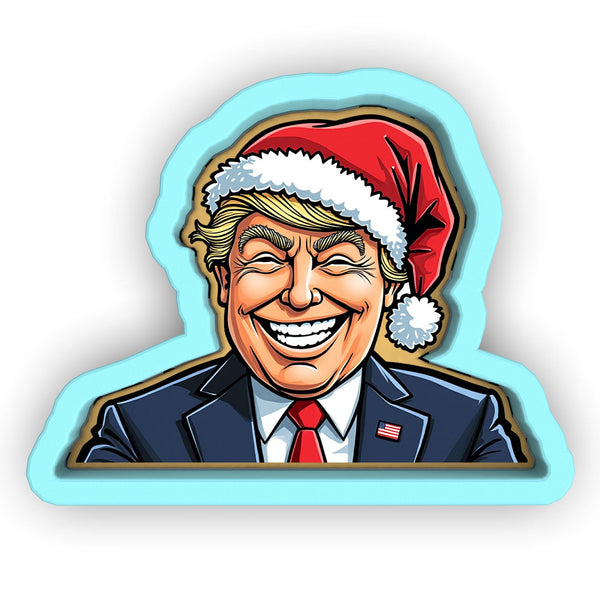 a caricature of president trump wearing a santa hat