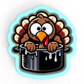 a sticker of a turkey sitting in a pot