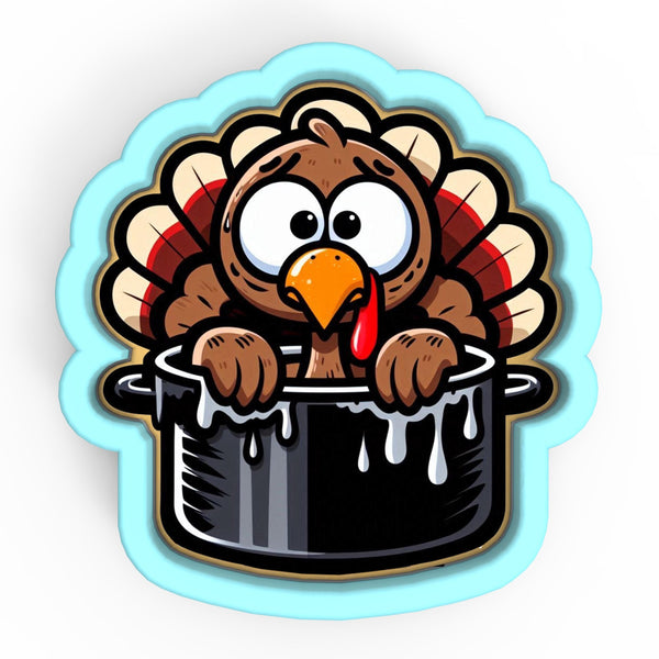 a sticker of a turkey sitting in a pot