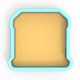a blue frame with a piece of bread on it