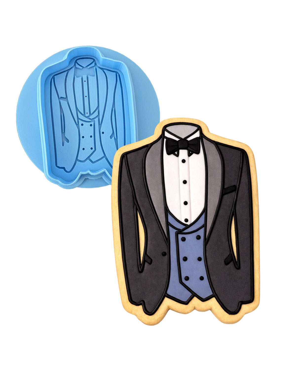 Tuxedo Cookie Cutter | Stamp | Stencil #4 Wedding / Baby / V Day Cookie Cutter Lady MINI - 2 Inches (5cm) **BUNDLE** Cutter + Debosser 
