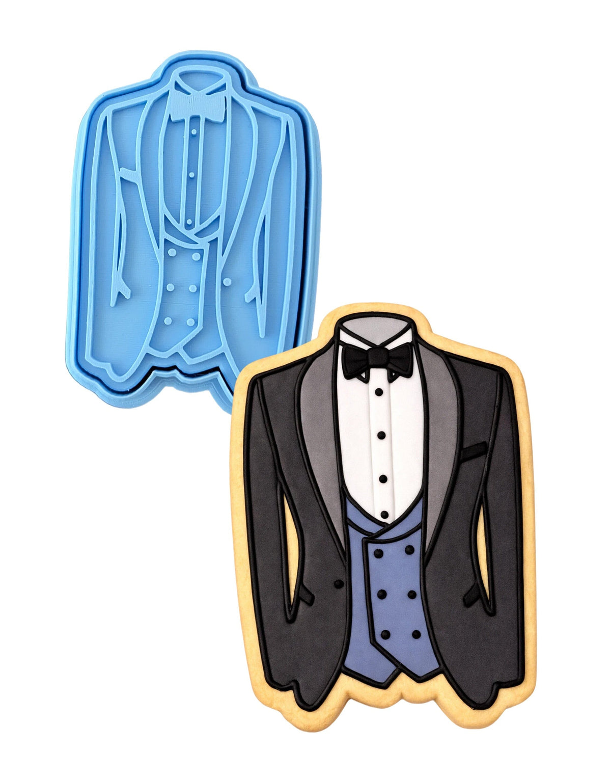 Tuxedo Cookie Cutter | Stamp | Stencil #4 Wedding / Baby / V Day Cookie Cutter Lady MINI - 2 Inches (5cm) **BUNDLE** Cutter + Stamp 