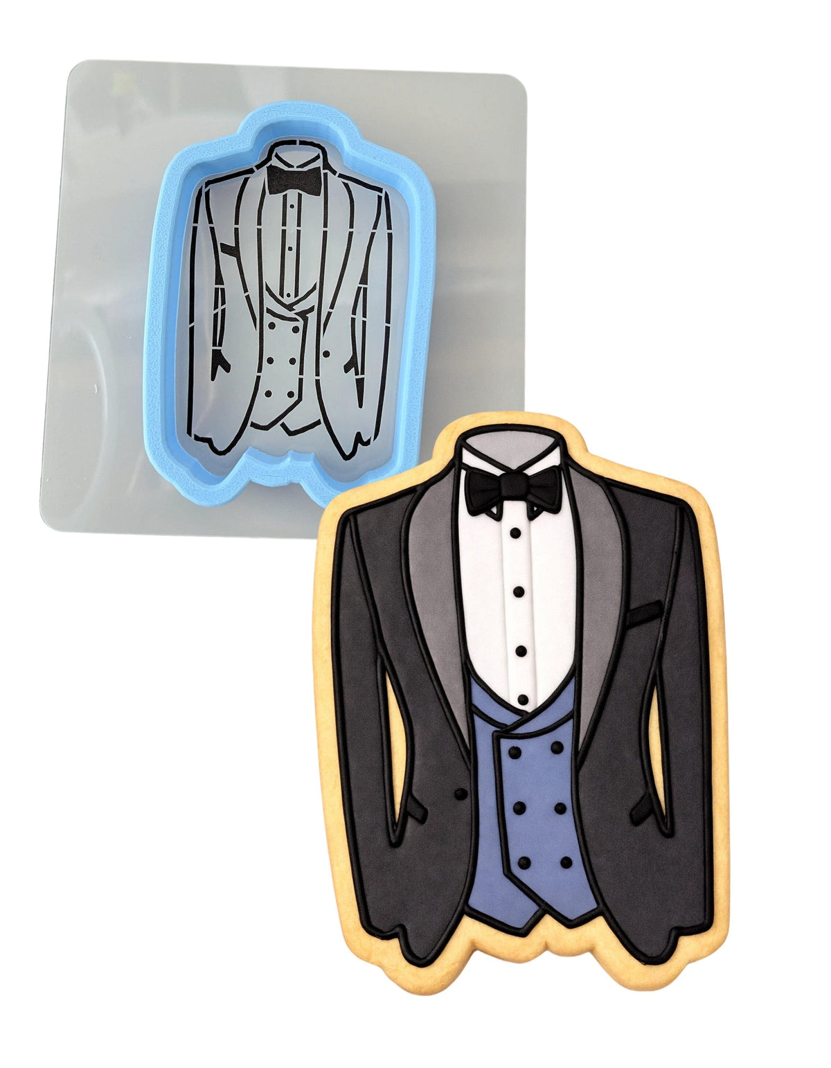 Tuxedo Cookie Cutter | Stamp | Stencil #4 Wedding / Baby / V Day Cookie Cutter Lady MINI - 2 Inches (5cm) **BUNDLE** Cutter + Stencil 