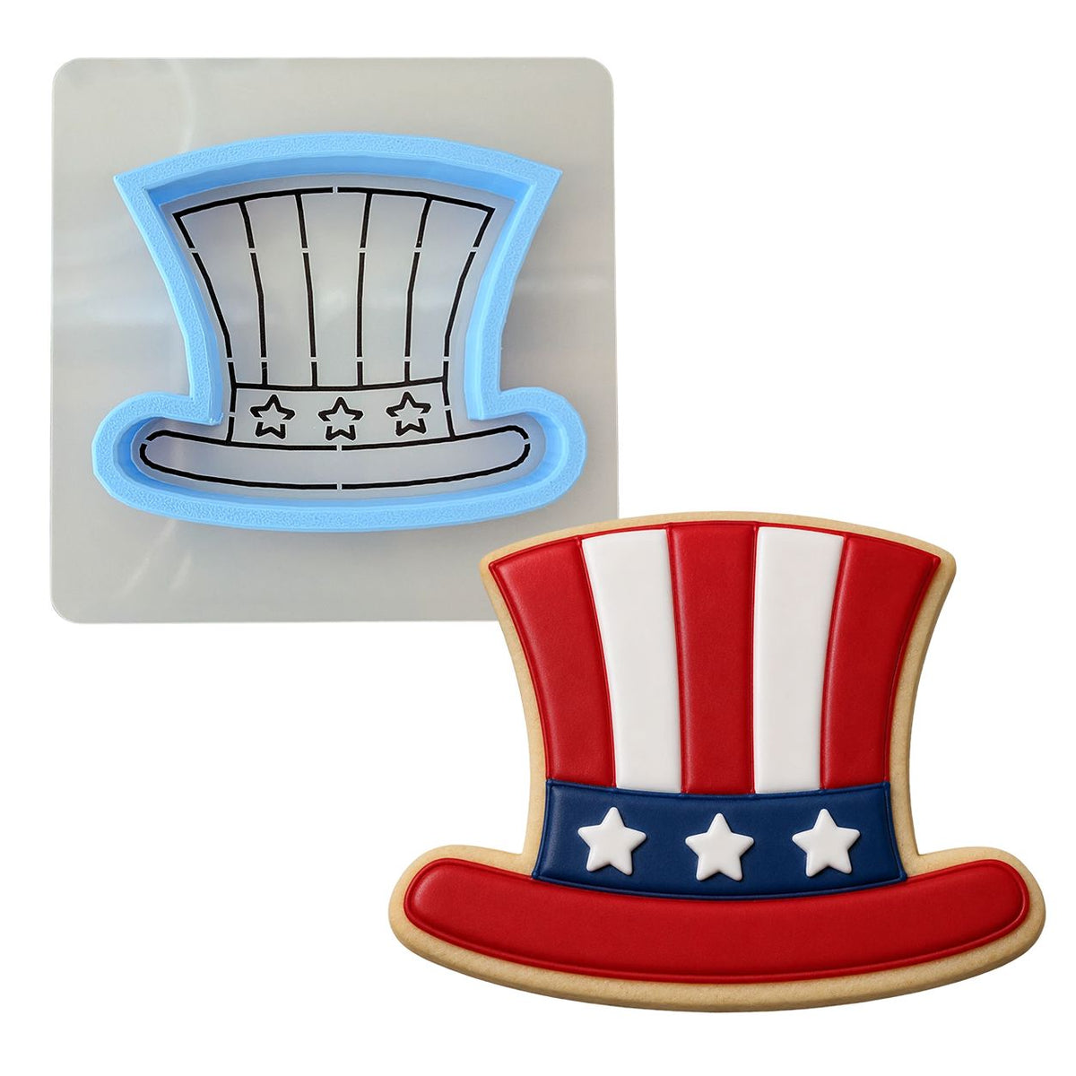 Uncle Sam's Hat Cookie Cutter Outline & Stamp 1 St Pats / July 4th Cookie Cutter Lady MINI - 2 Inches (5cm) **BUNDLE** Cutter + Stencil 