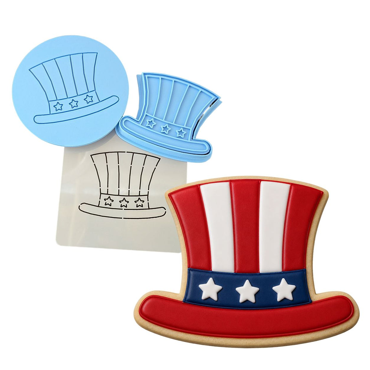 Uncle Sam's Hat Cookie Cutter Outline & Stamp 1 St Pats / July 4th Cookie Cutter Lady MINI - 2 Inches (5cm) **FULL SET BUNDLE** Cutter + Stamp + Stencil + Debosser **BEST DEAL** 