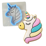 Unicorn Face Cookie Cutter Stamp & Outline #3 Wedding / Baby / V Day Cookie Cutter Lady MINI - 2 Inches (5cm) **BUNDLE** Cutter + Stencil 