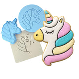 Unicorn Face Cookie Cutter Stamp & Outline #3 Wedding / Baby / V Day Cookie Cutter Lady MINI - 2 Inches (5cm) **FULL SET BUNDLE** Cutter + Stamp + Stencil + Debosser **BEST DEAL** 