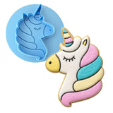 Unicorn Face Cookie Cutter Stamp & Outline #3 Wedding / Baby / V Day Cookie Cutter Lady MINI - 2 Inches (5cm) **BUNDLE** Cutter + Debosser 