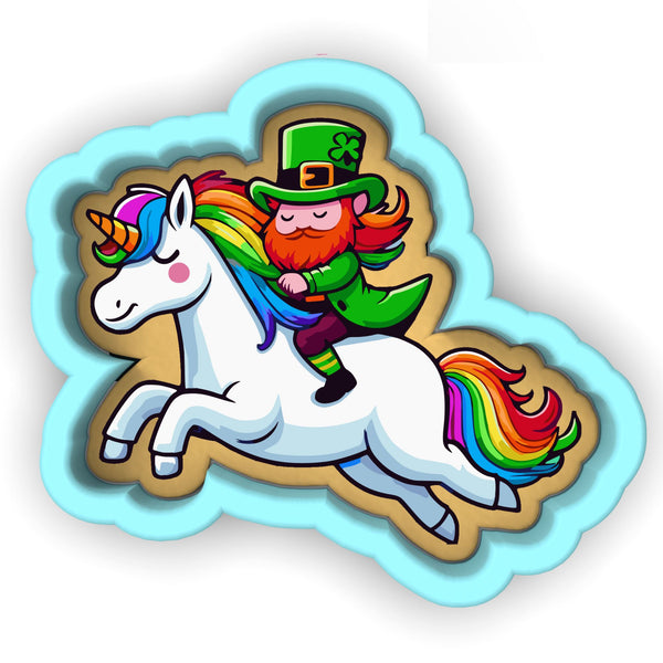 a man riding a white horse with a rainbow mane