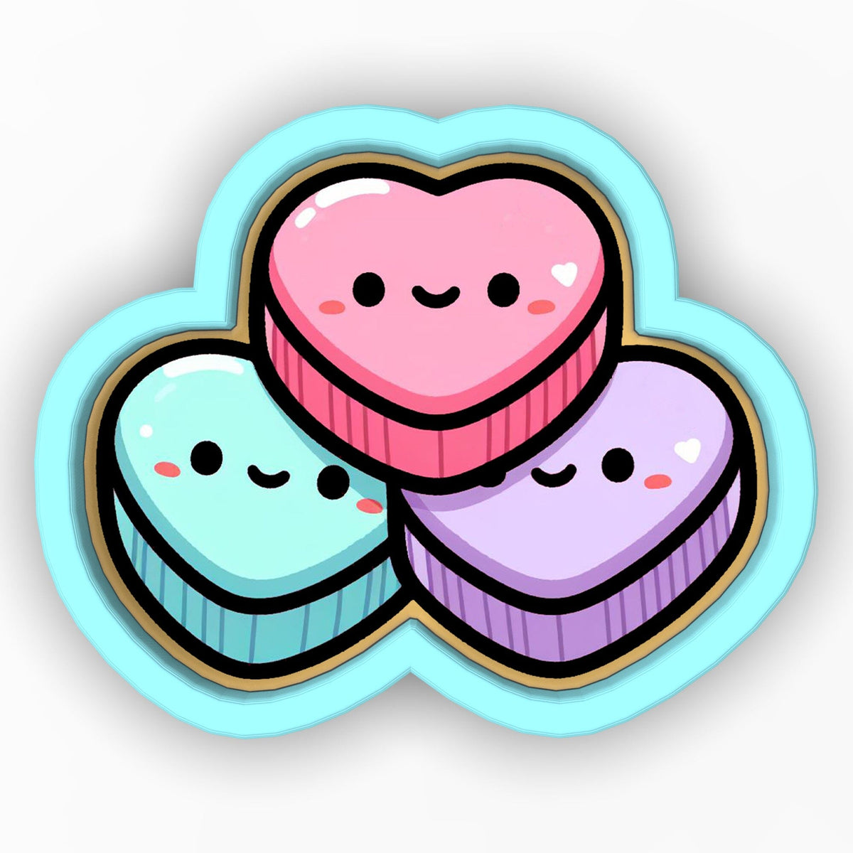 a couple of heart shaped cookies sitting on top of each other