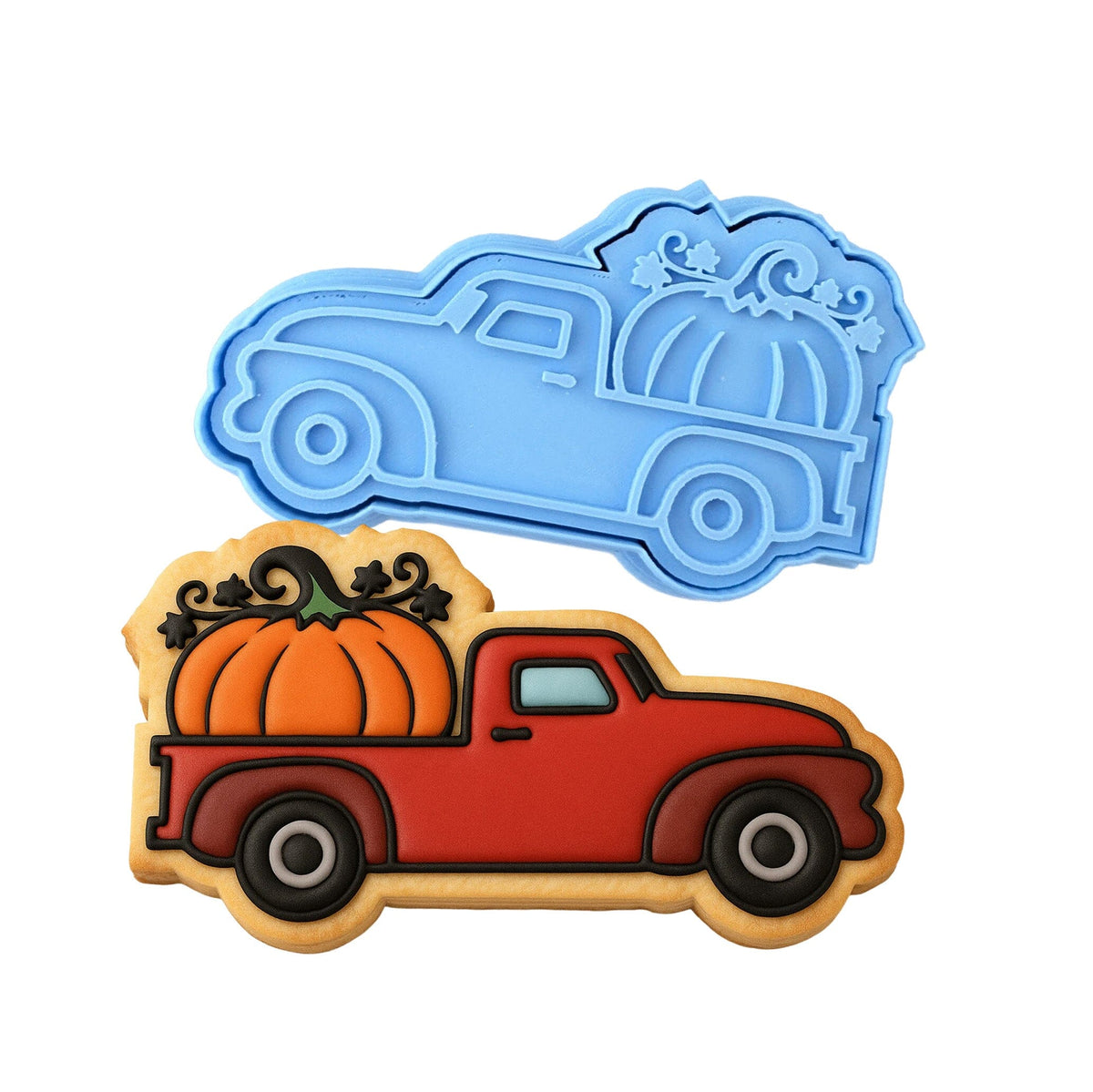 Vintage Truck with Pumpkin Cookie Cutter | Stamp | Stencil #1 Halloween / Fall Cookie Cutter Lady MINI - 2 Inches (5cm) **BUNDLE** Cutter + Stamp 