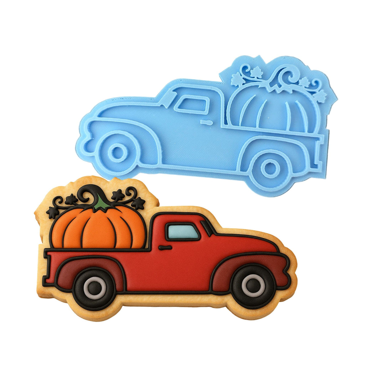Vintage Truck with Pumpkin Cookie Cutter | Stamp | Stencil #1 Halloween / Fall Cookie Cutter Lady MINI - 2 Inches (5cm) Stamp ONLY 