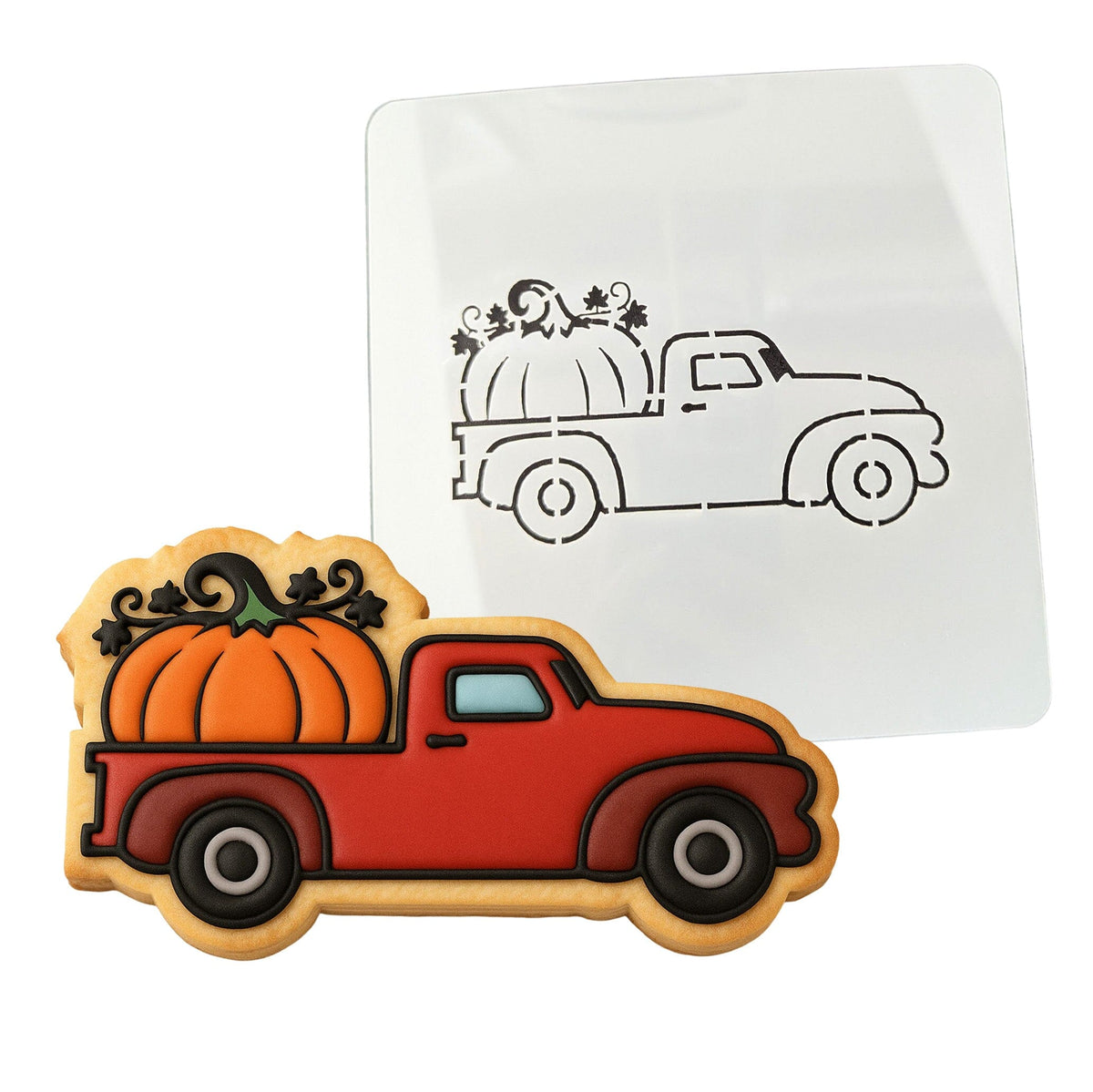 Vintage Truck with Pumpkin Cookie Cutter | Stamp | Stencil #1 Halloween / Fall Cookie Cutter Lady MINI - 2 Inches (5cm) Stencil ONLY 