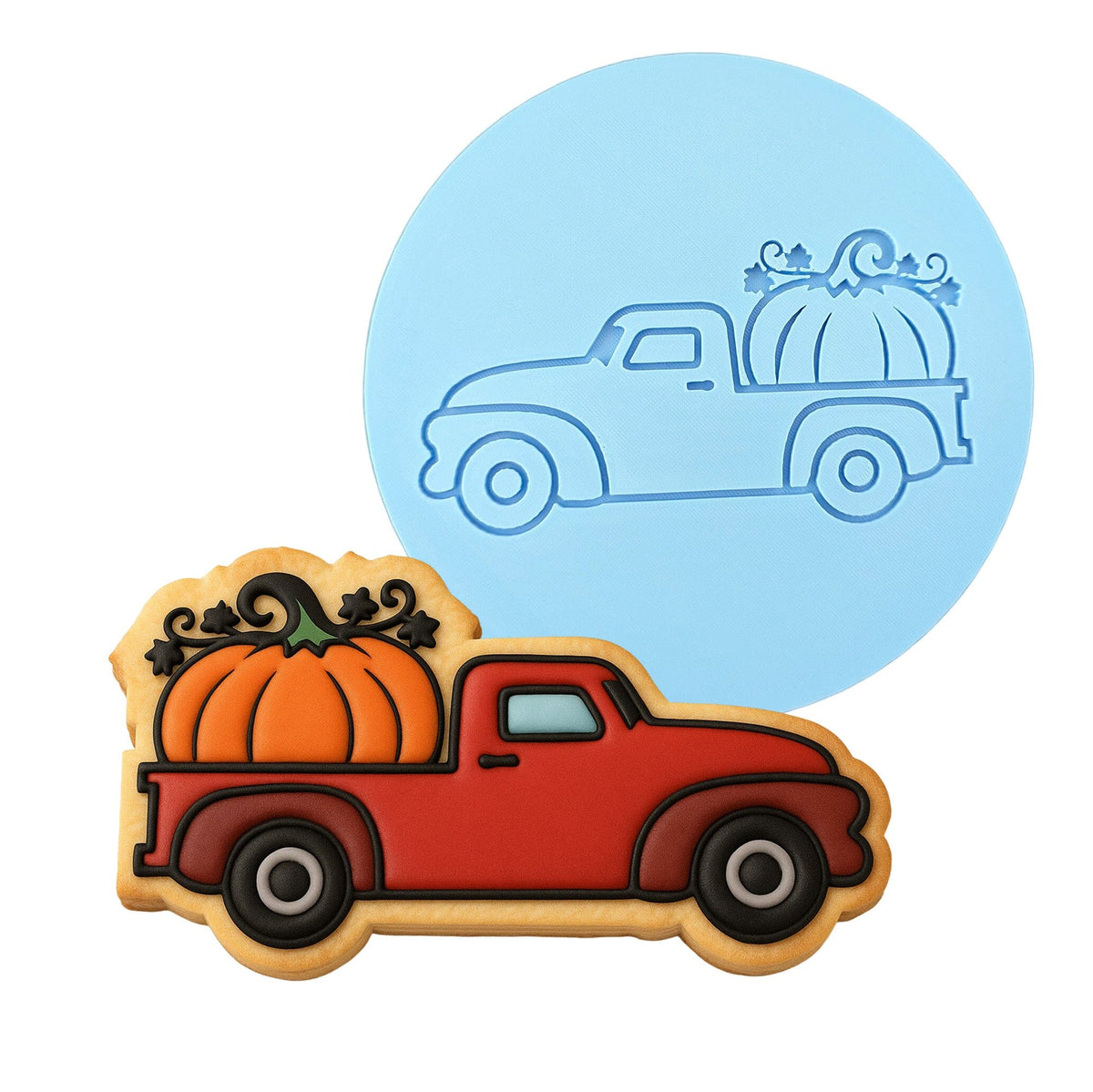 Vintage Truck with Pumpkin Cookie Cutter | Stamp | Stencil #1 Halloween / Fall Cookie Cutter Lady MINI - 2 Inches (5cm) Debosser ONLY 