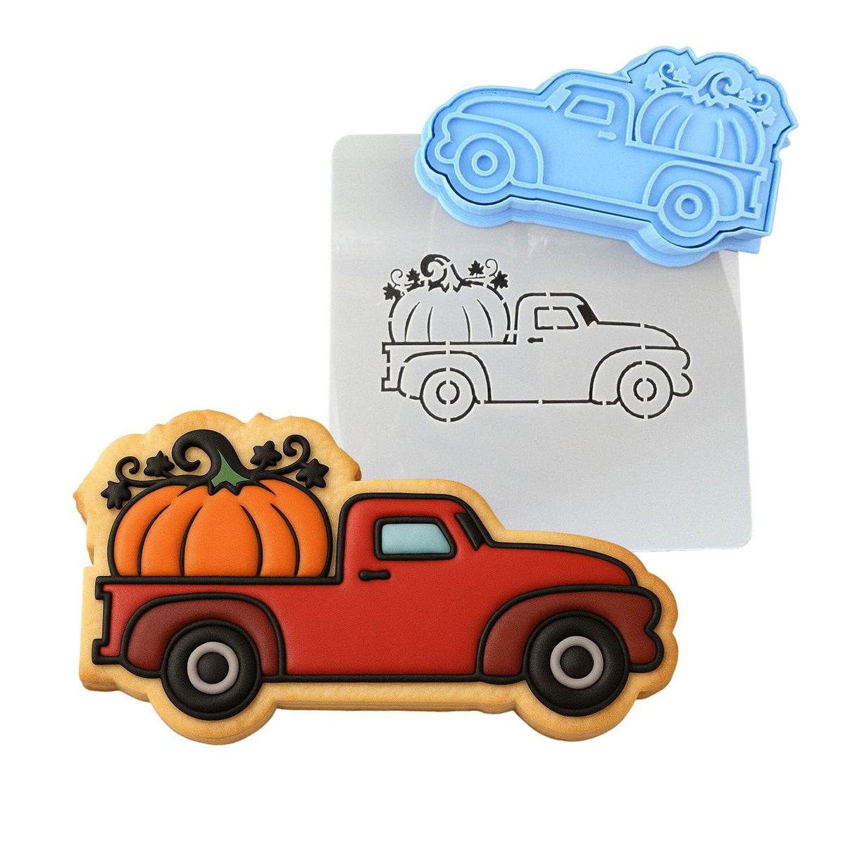 Vintage Truck with Pumpkin Cookie Cutter | Stamp | Stencil #1 Halloween / Fall Cookie Cutter Lady 
