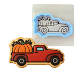 Vintage Truck with Pumpkin Cookie Cutter | Stamp | Stencil #1 Halloween / Fall Cookie Cutter Lady MINI - 2 Inches (5cm) **BUNDLE** Cutter + Stencil 