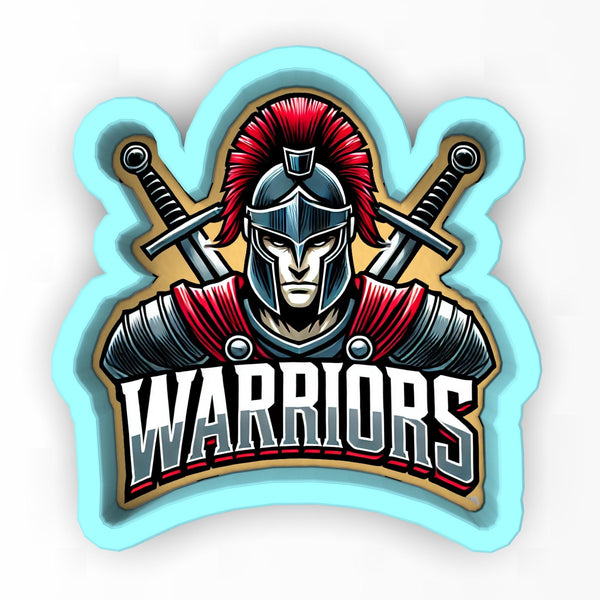 a logo of a warrior with two swords