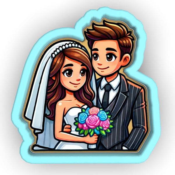 a cartoon picture of a bride and groom