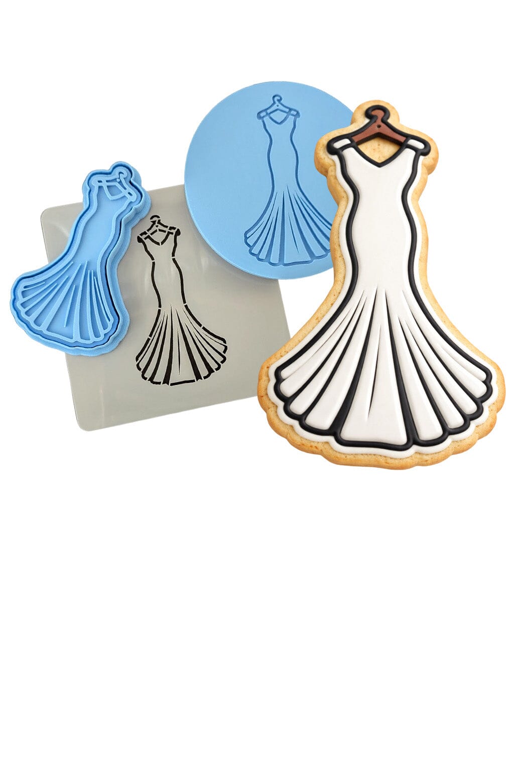 Wedding Dress Cookie Cutter | Stamp | Stencil #2 Wedding / Baby / V Day Cookie Cutter Lady MINI - 2 Inches (5cm) **FULL SET BUNDLE** Cutter + Stamp + Stencil + Debosser **BEST DEAL** 